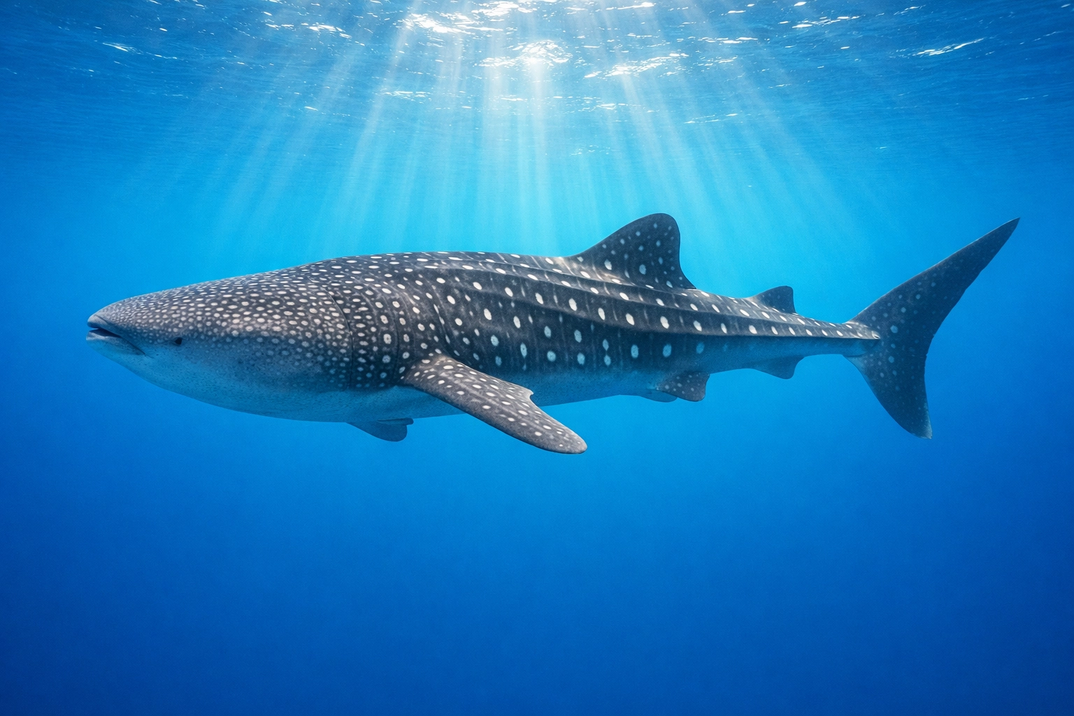 Whale shark swimming in Baja California waters during March expedition
