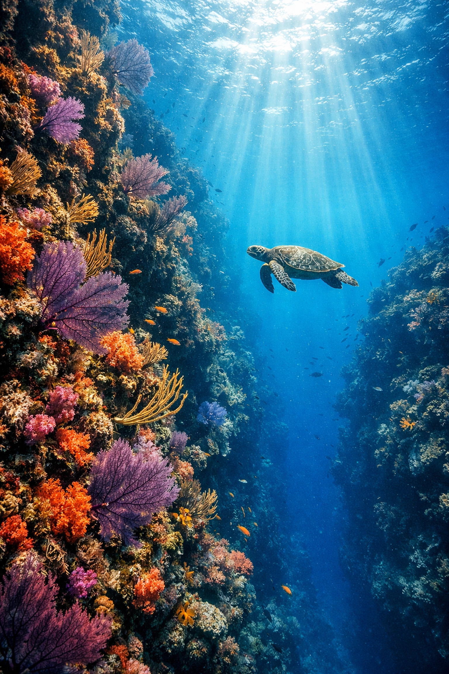 Sea turtle swimming at The Wall dive site in La Parguera Puerto Rico