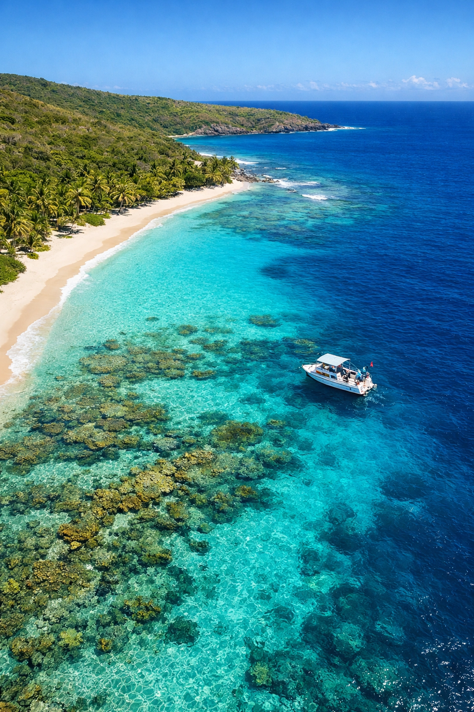 Aerial view of Culebra Island pristine beaches and turquoise diving reefs Puerto Rico