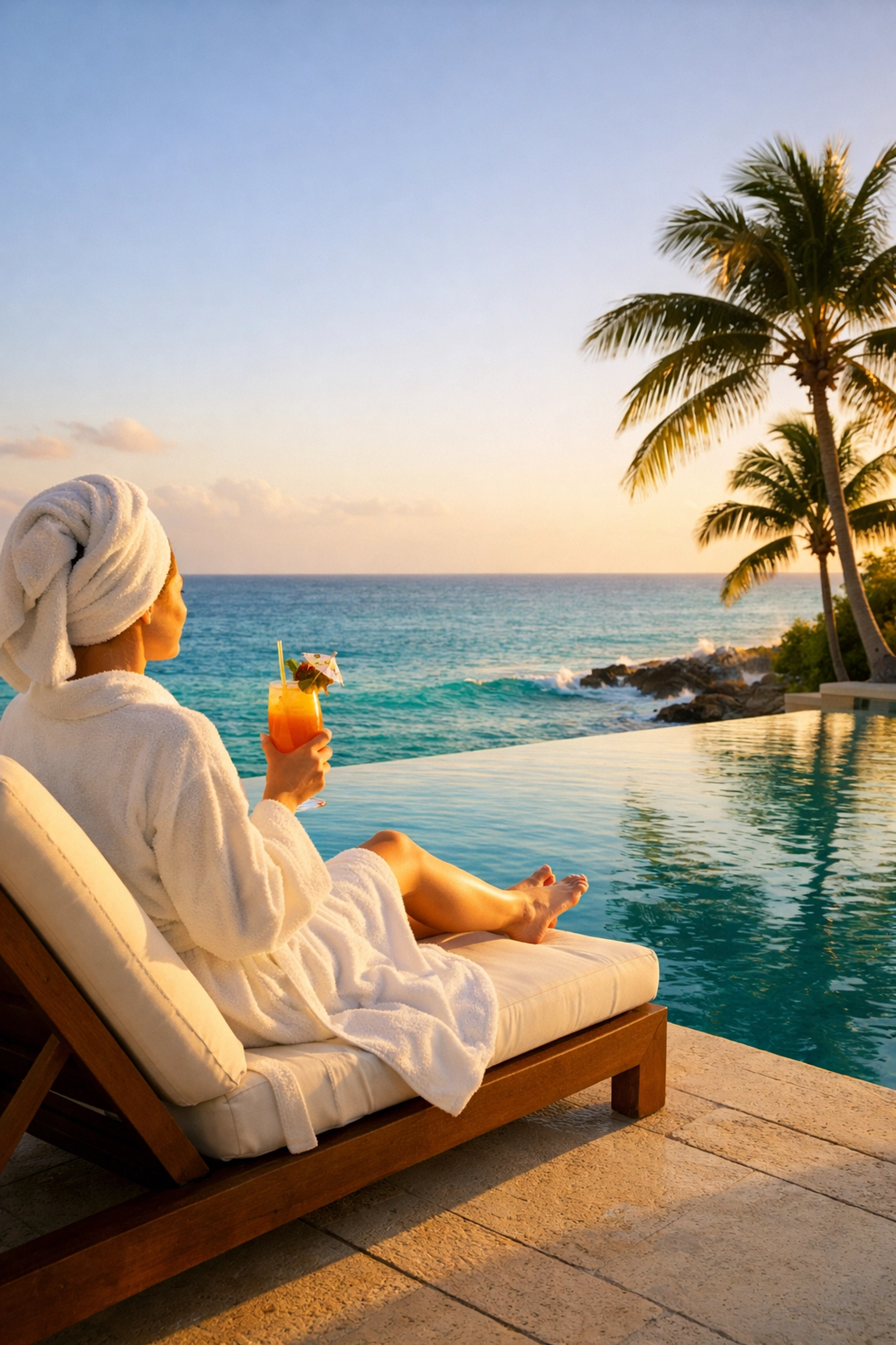 Luxury infinity pool overlooking turquoise Caribbean waters at Grand Cayman resort with spa amenities