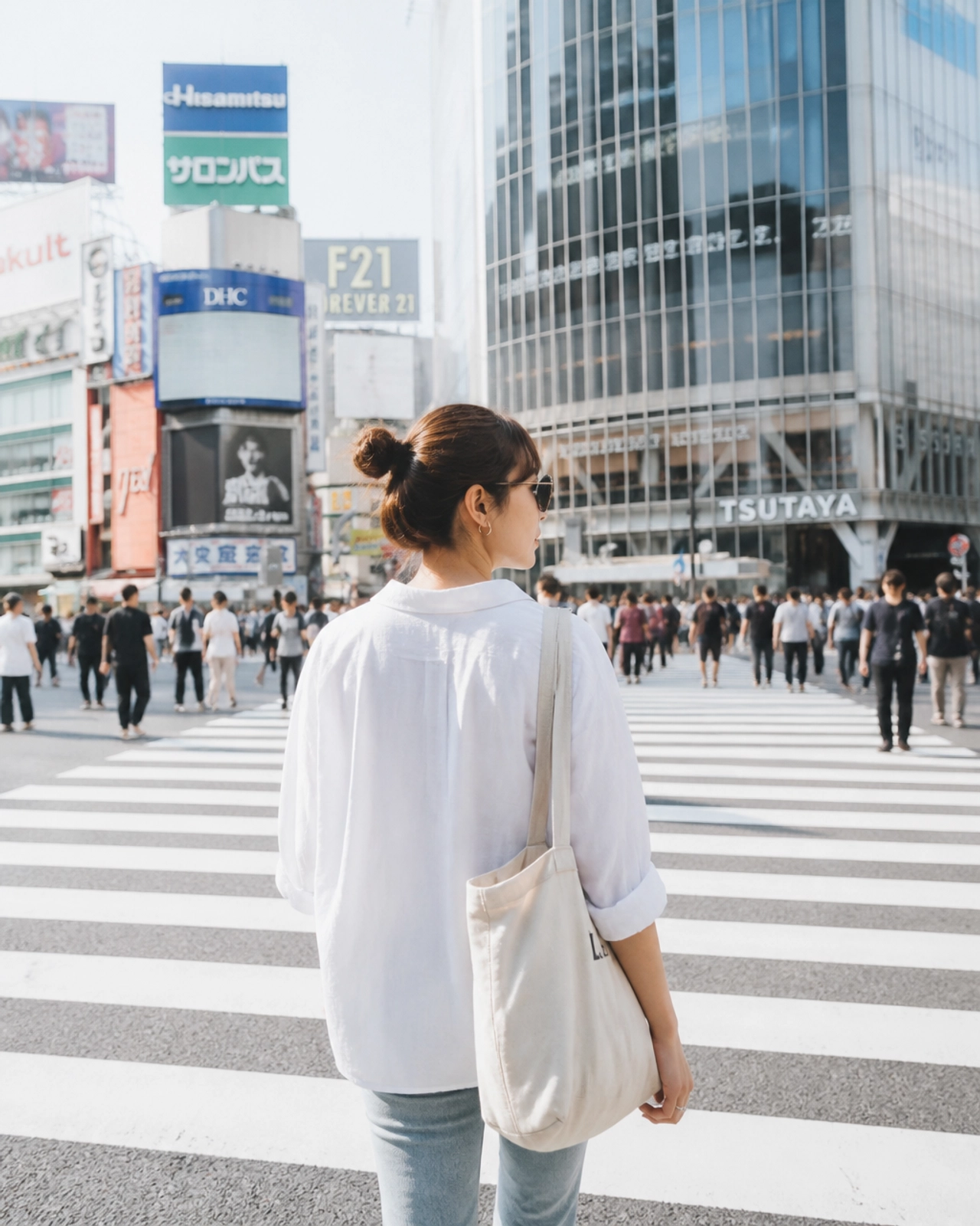 A traveler at Shibuya Crossing