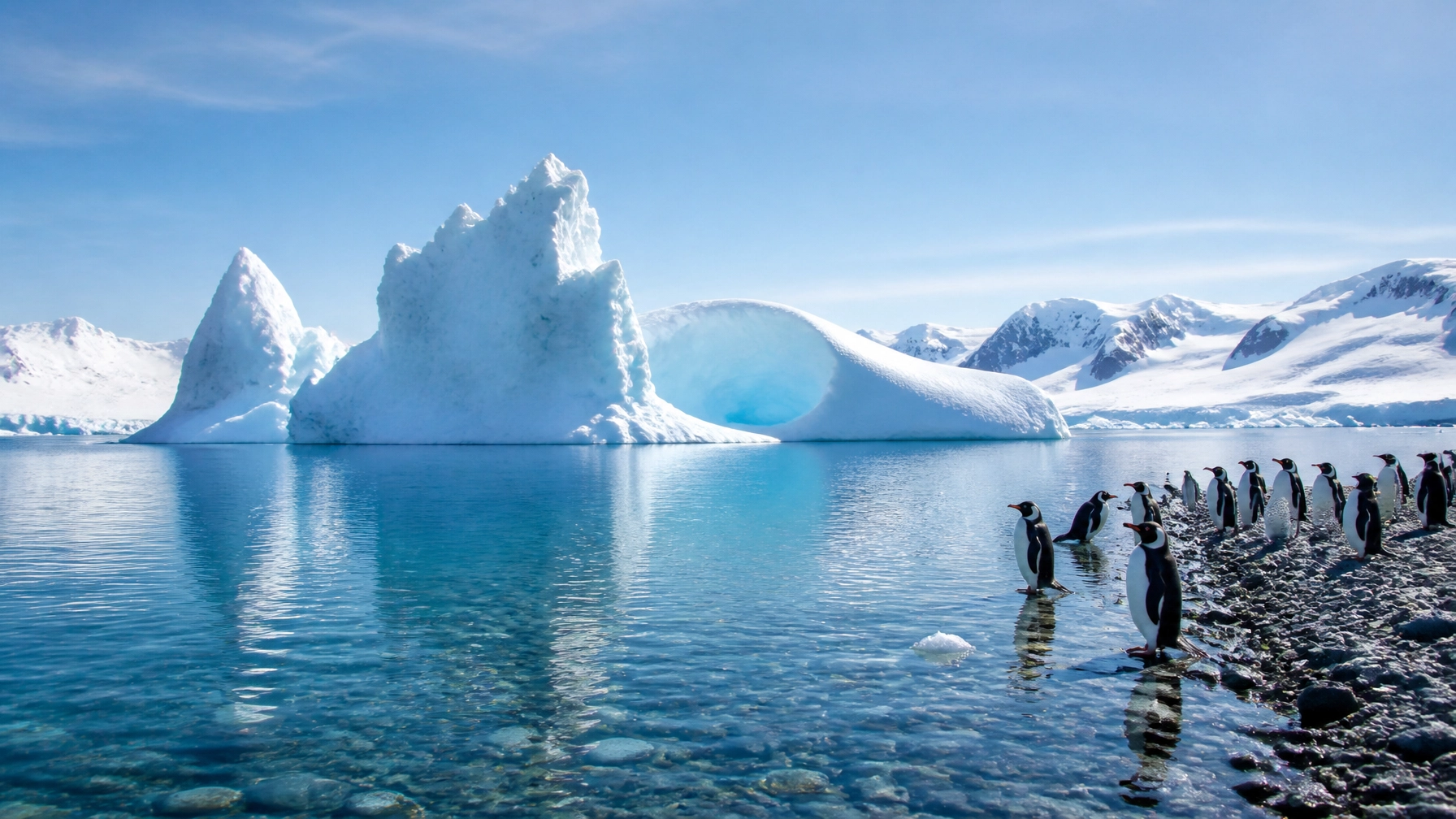 Majestic Antarctic Icebergs and Penguins