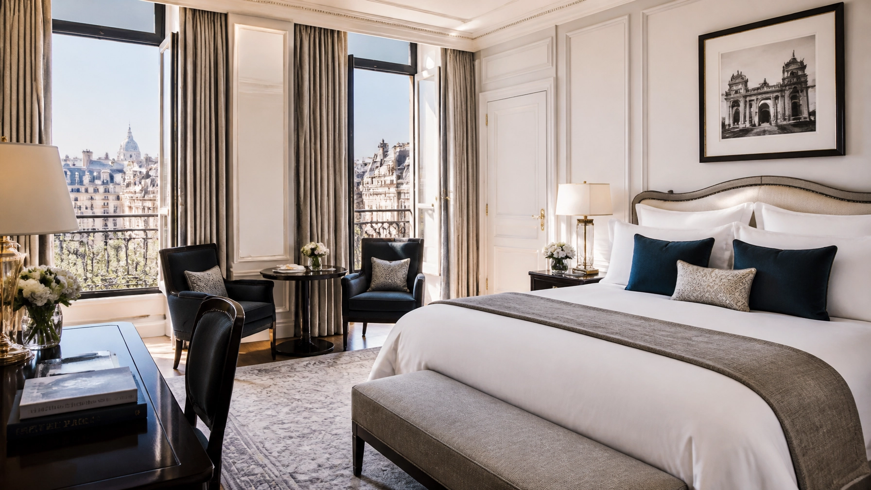 Luxurious European Hotel Room with Elegant Decor