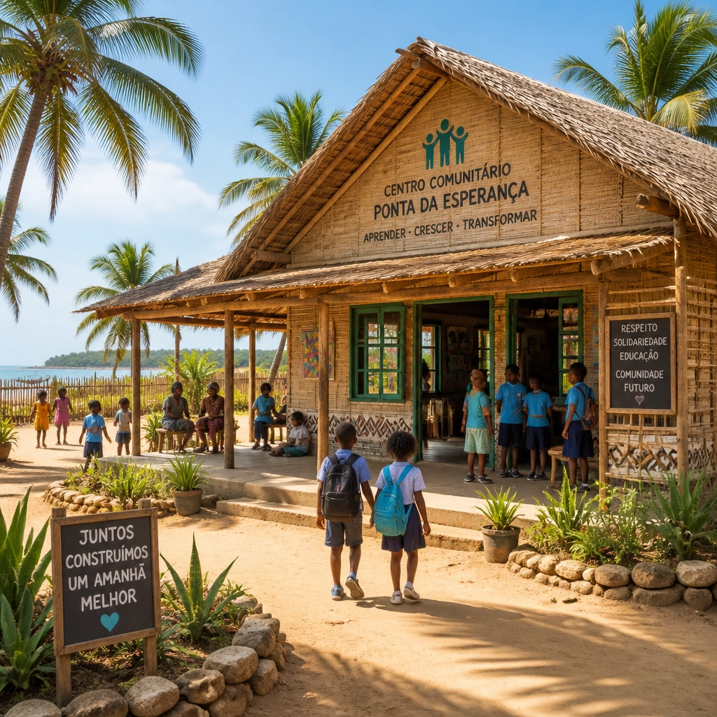 A welcoming community building in a coastal Mozambique village