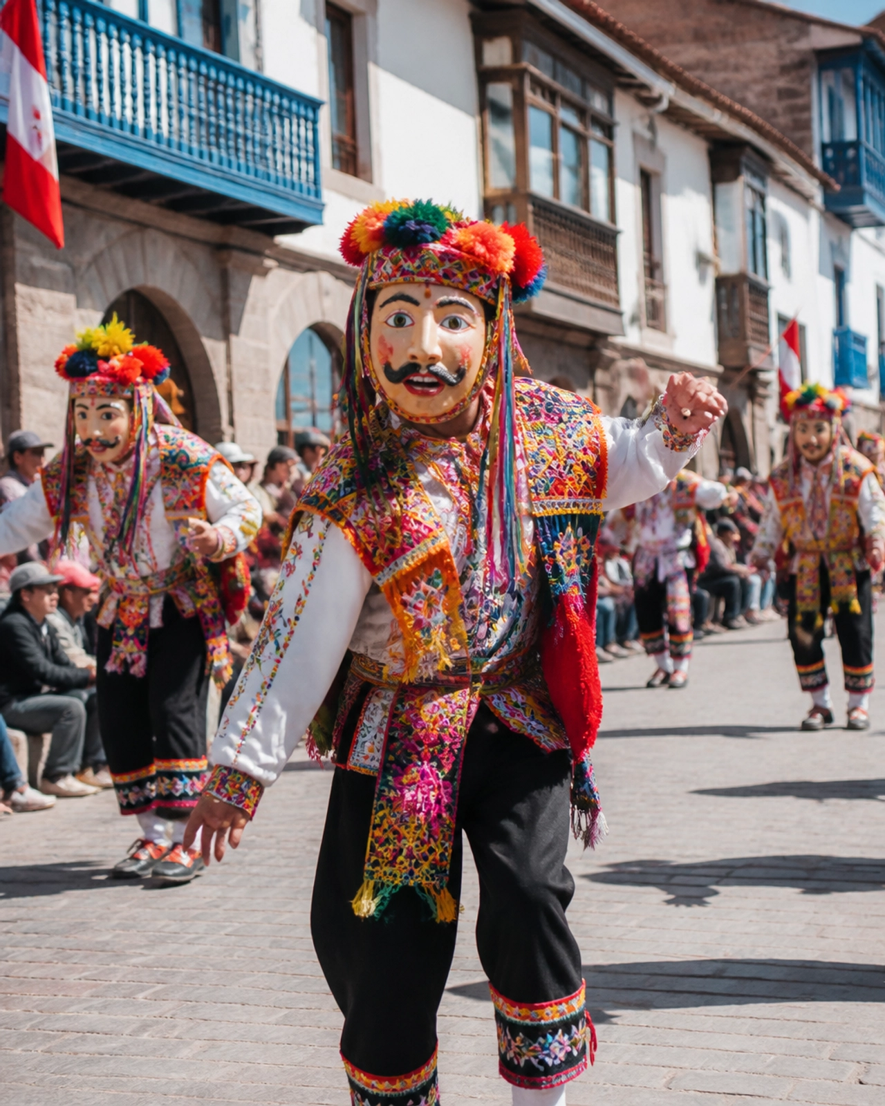 Traditional Peruvian dancers in Cusco during Fiestas Patrias