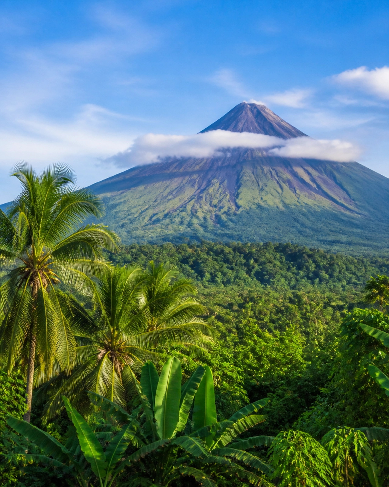 Lush volcanic landscape in Manado, North Sulawesi, Indonesia