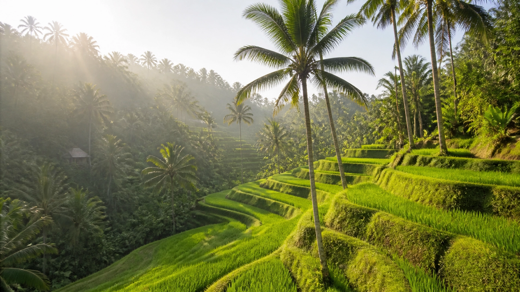 Lush green tropical rice terraces in Ubud Bali