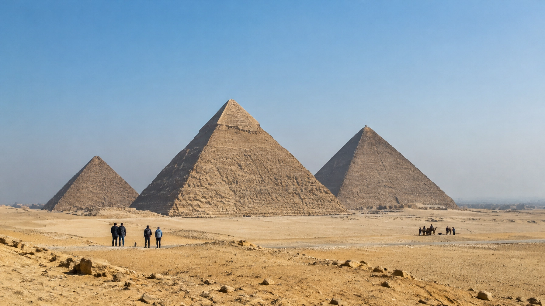 The Pyramids of Giza viewed on a clear winter morning