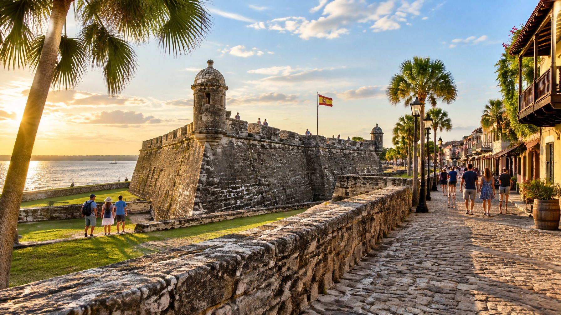 St. Augustine’s historic stone fort and old town in warm coastal light